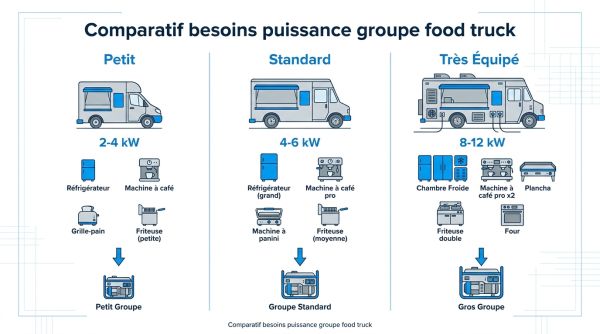 Comparatif besoins puissance groupe food truck