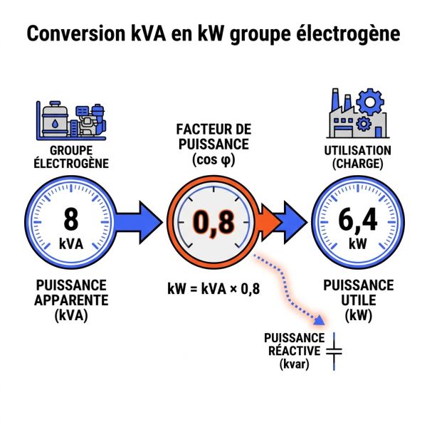 Conversion kVA en kW groupe électrogène