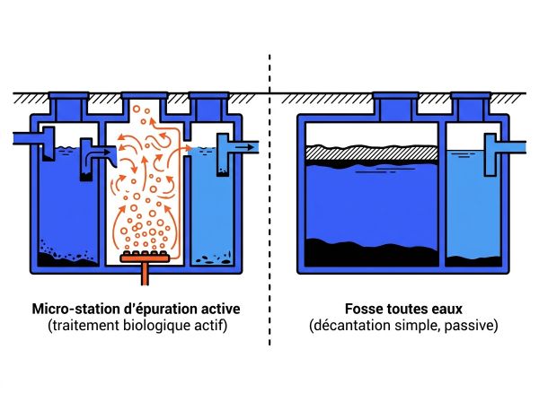 Comparatif micro-station et fosse toutes eaux