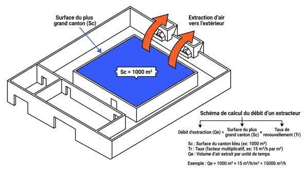 Schéma de calcul du débit d'un extracteur