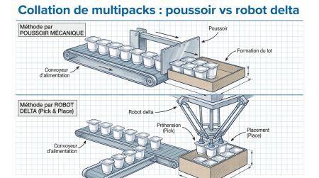 Collation de multipacks : poussoir vs robot delta