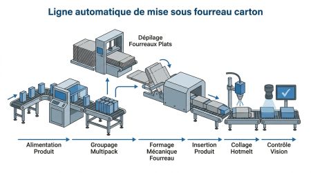 Ligne automatique de mise sous fourreau carton
