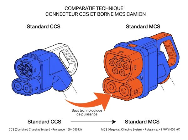 Comparatif connecteur CCS et borne MCS camion