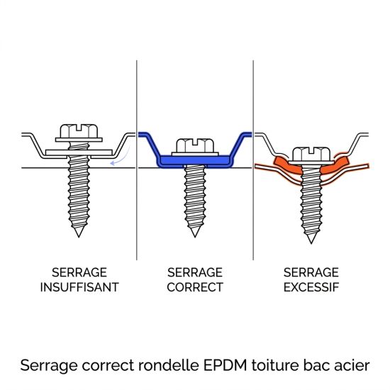 Serrage correct rondelle EPDM toiture bac acier
