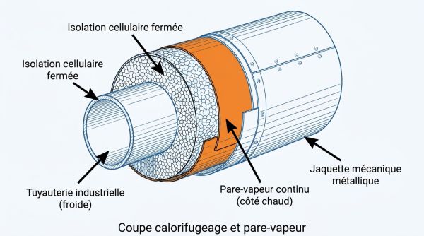 Coupe calorifugeage et pare-vapeur
