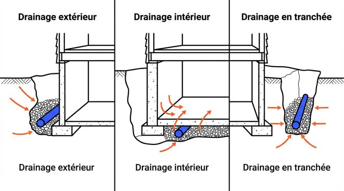 Coupe des solutions drainage bâtiment
