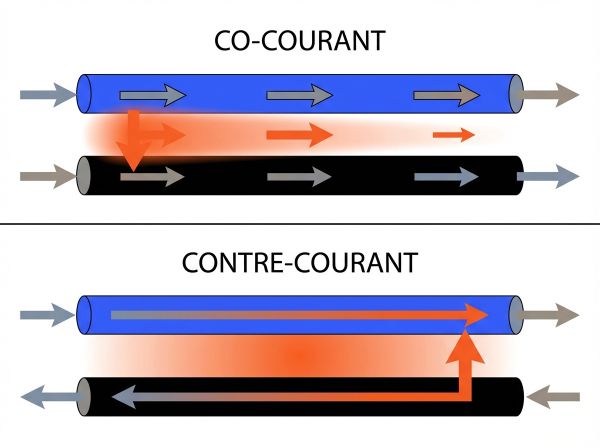 Écoulement co-courant versus contre-courant