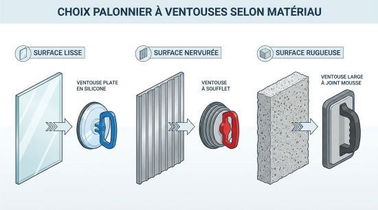 Choix palonnier à ventouses selon matériau