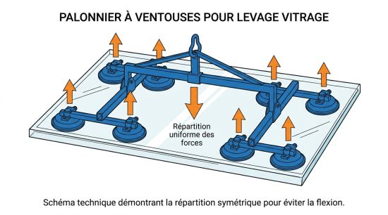 Palonnier à ventouses pour levage vitrage