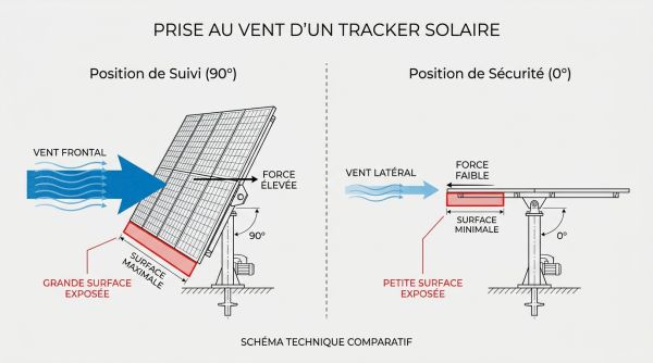Prise au vent d'un tracker solaire