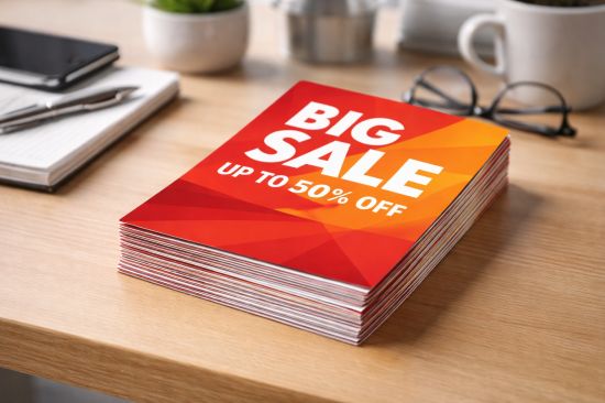 Produits promotionnels sur table en bois