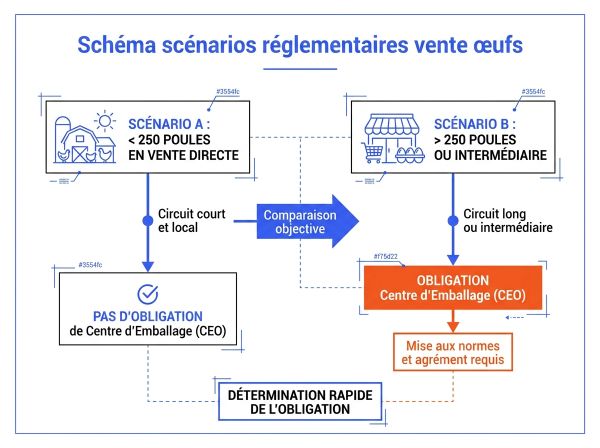 Schéma scénarios réglementaires vente œufs