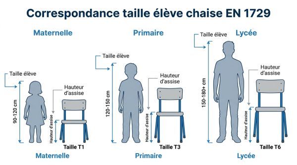 Correspondance taille et chaise scolaire