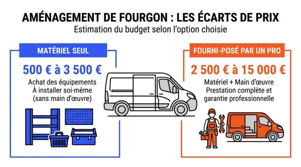 Fourchette de prix matériel seul vs fourni posé.