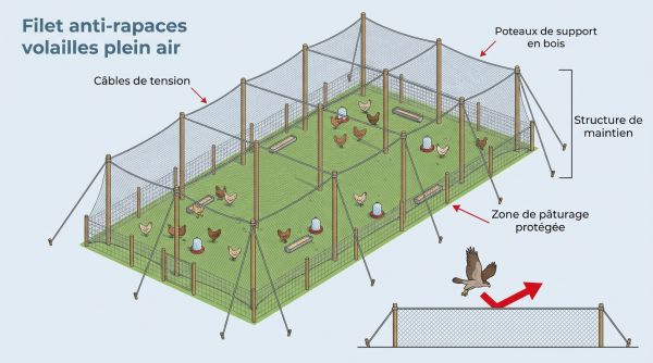 Filet anti-rapaces volailles plein air