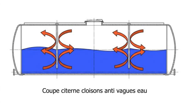 Coupe citerne cloisons anti vagues eau