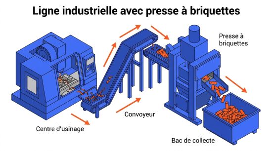Ligne industrielle avec presse à briquettes
