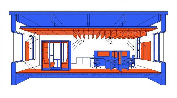 Coupe technique acoustique bureau open space