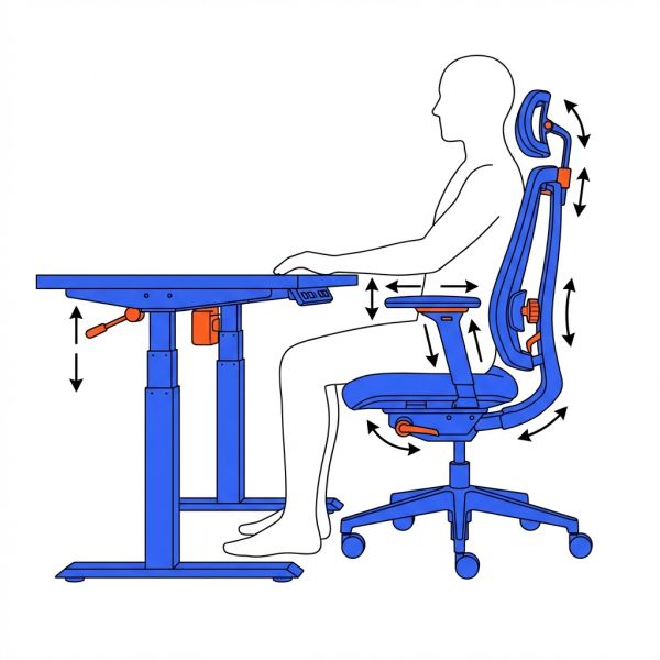 Schéma mobilier bureau ergonomique réglable