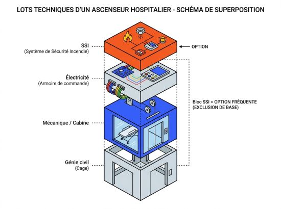 Lots techniques d'un ascenseur hospitalier