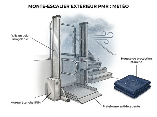 Monte-escalier extérieur PMR : météo