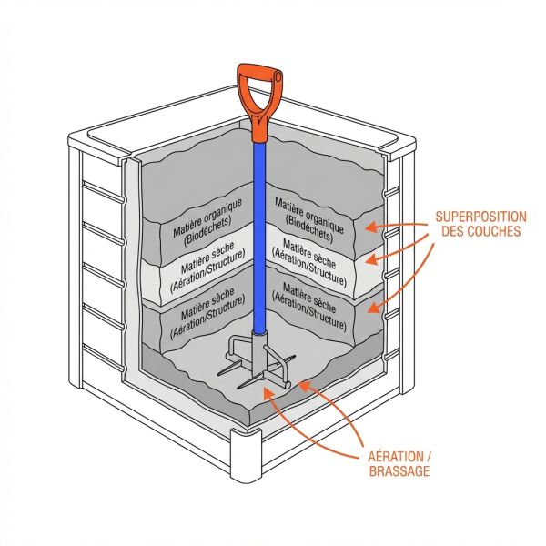 Coupe technique d'un composteur bien géré