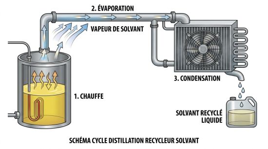 Schéma cycle distillation recycleur solvant
