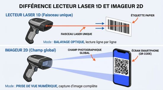 Différence lecteur laser 1D et imageur 2D