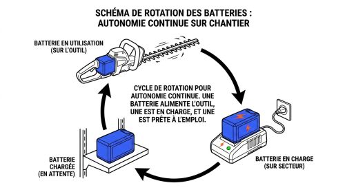 Schéma de rotation de batteries pour taille-haie