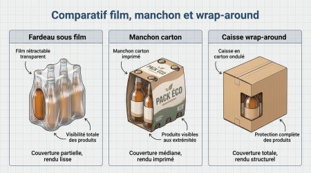 Comparatif film, manchon et wrap-around