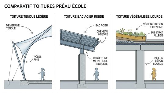 Comparatif toitures préau école