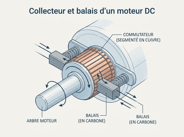 Collecteur et balais d'un moteur DC
