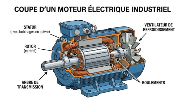 Coupe d'un moteur électrique industriel
