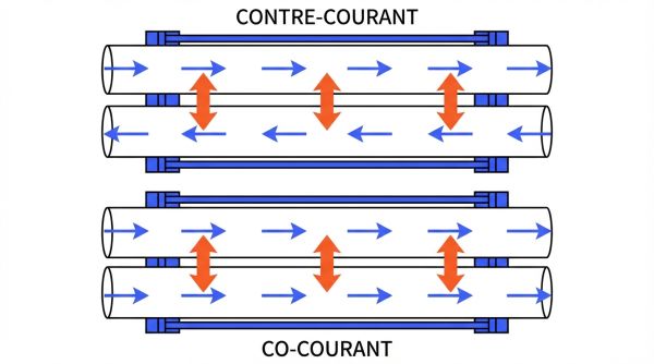Schéma flux co-courant et contre-courant.