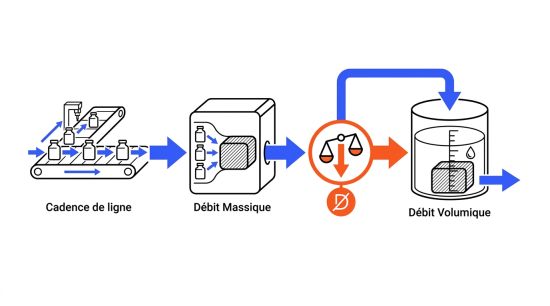 Schéma calcul débit massique et volumique doseuse