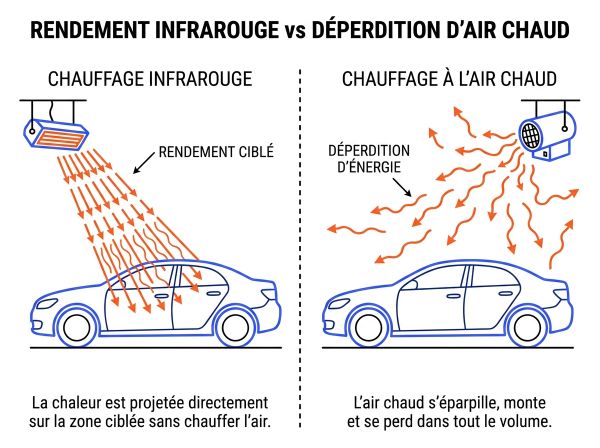 Comparaison rendement infrarouge vs air chaud
