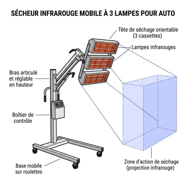 Sécheur infrarouge mobile à 3 lampes pour auto
