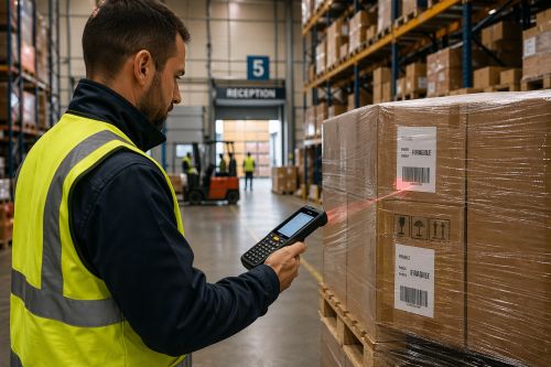 Entrepôt logistique avec inventaire en cours