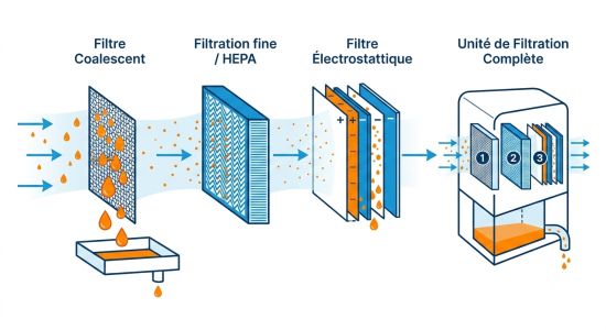 schéma de système de filtration de brouillard d'hu