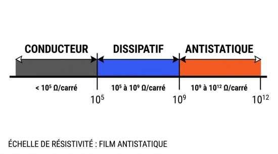 Échelle de résistivité : film antistatique