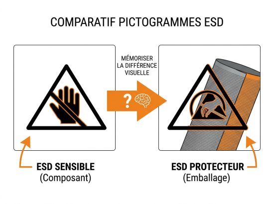 Pictogramme ESD sur une gaine antistatique