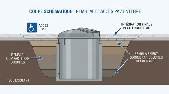 Coupe remblai et accès PAV enterré