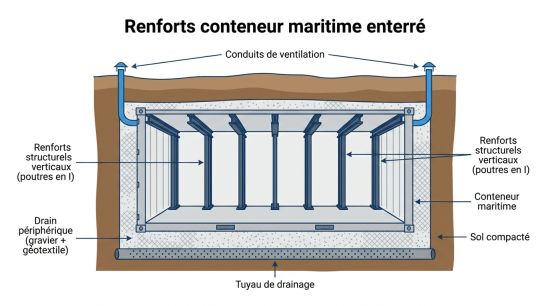 Renforts conteneur maritime enterré