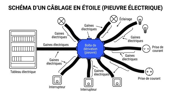 Schéma d'un câblage en étoile pour pieuvre électrique