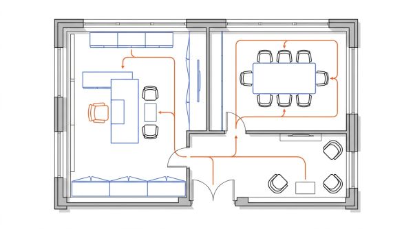 Plan 2D aménagement mobilier bureau de luxe