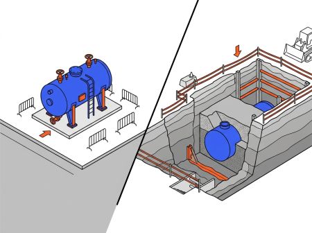 Chantier cuve à fioul enterrée vs aérienne