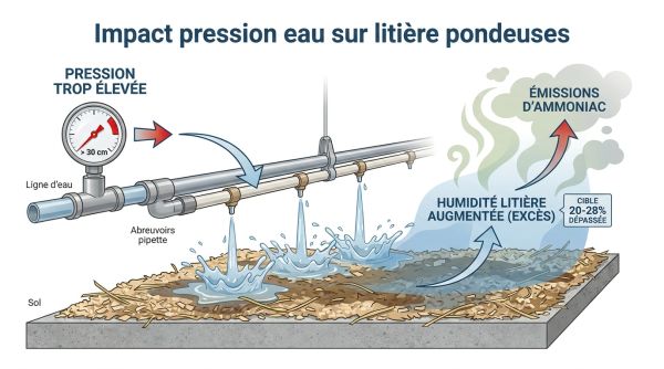 Impact pression eau sur litière pondeuses