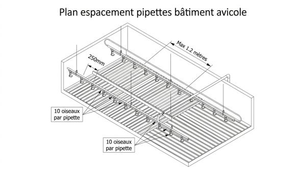 Plan espacement pipettes bâtiment avicole
