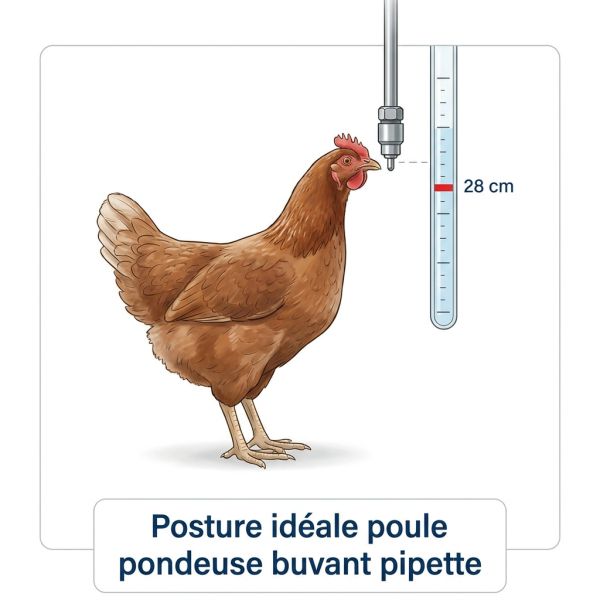 Posture idéale poule pondeuse buvant pipette