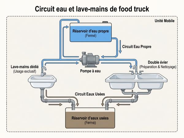 Circuit eau et lave-mains de food truck